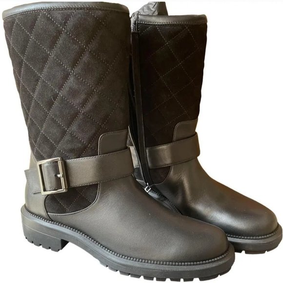 AQUATALIA 6.5 7.5 LILA BLACK LEATHER QUILTED SUEDE MOTO ANKLE BOOTS - Picture 1 of 12